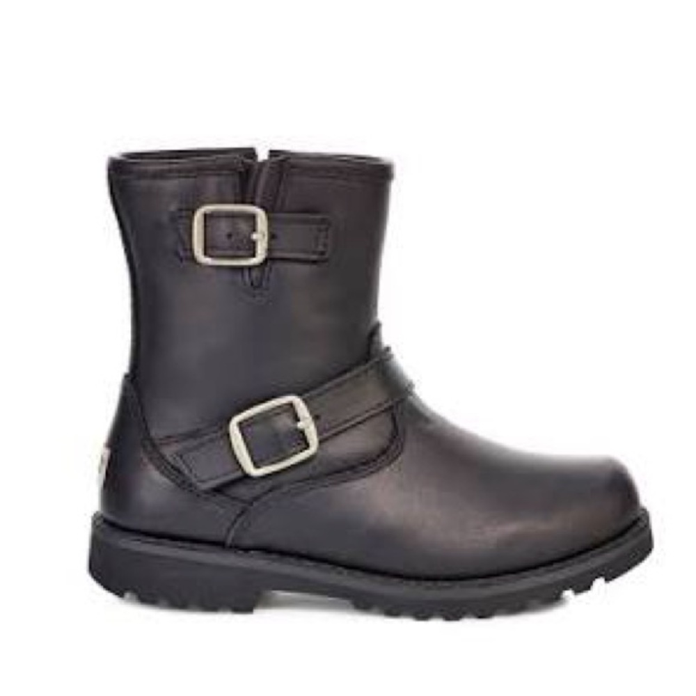 NEW!! Toddler UGG Black Leather Harwell Buckle Boots Size 7